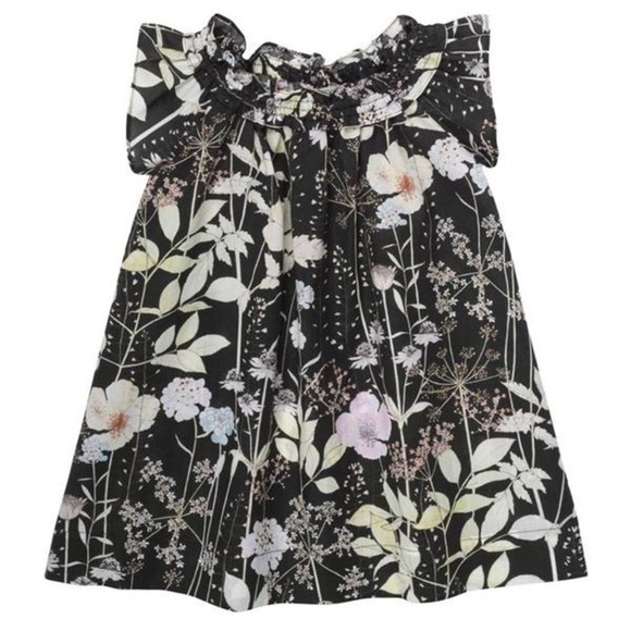 BONPOINT GOLDINA DRESS FLEURS NOIR - GOLDINA DRESS BLACK LIBERTY PRINT 8 Girls - Picture 1 of 4